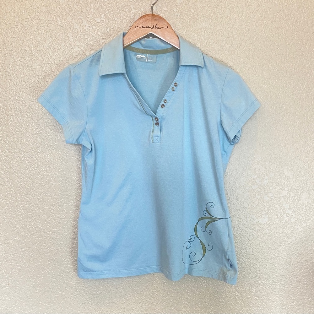 Go Lite Polo shirt light blue button detail on neck line short sleeve medium out